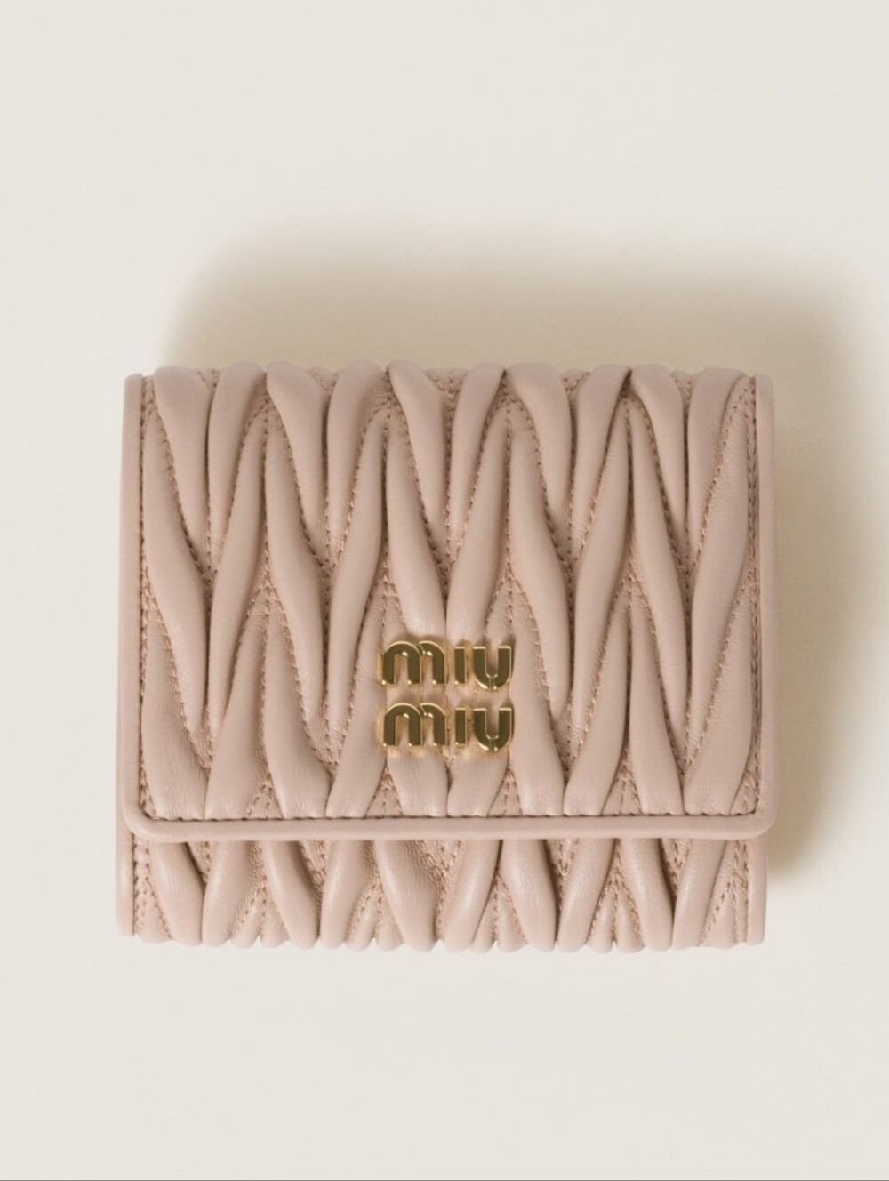 Authentic Miu Miu Matelasse Leather Trifold Wallet with Gold Logo